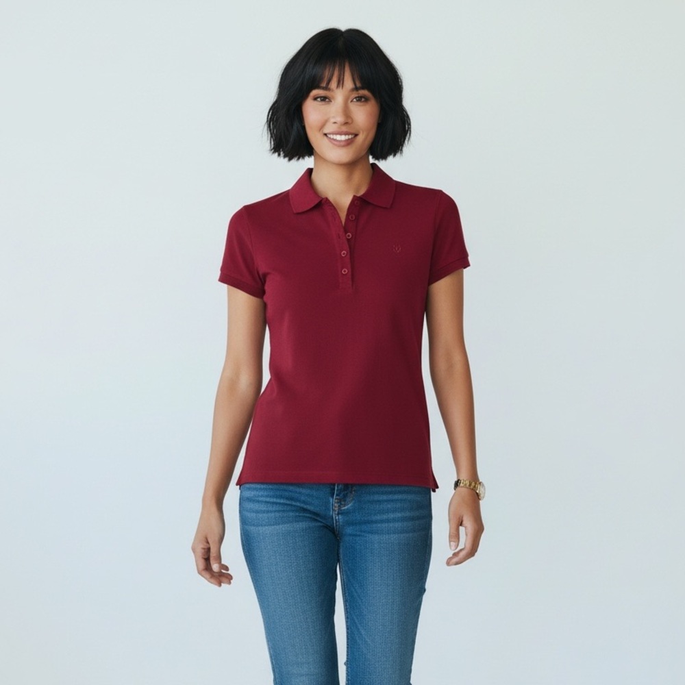 Gloria Vanderbilt Burgundy Short Sleeve Polo Shirt